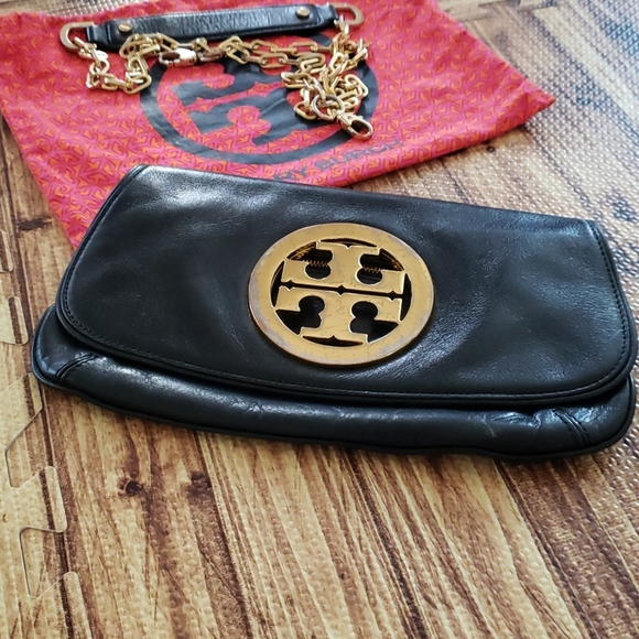 Tory Burch Clutch black small bag wit logo gold Chain strap & dust bag - Picture 15 of 15